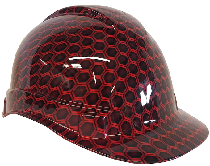 Hard Hat Ridgeline Cap Style Custom Red Honeycomb Hex Hydro Dipped