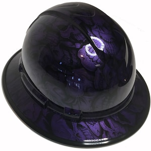 Custom Hydro Dipped Hard Hat Plum Crazy Purple Insanity Skulls Full Brim Ridgeline W/ Black EdgeGard