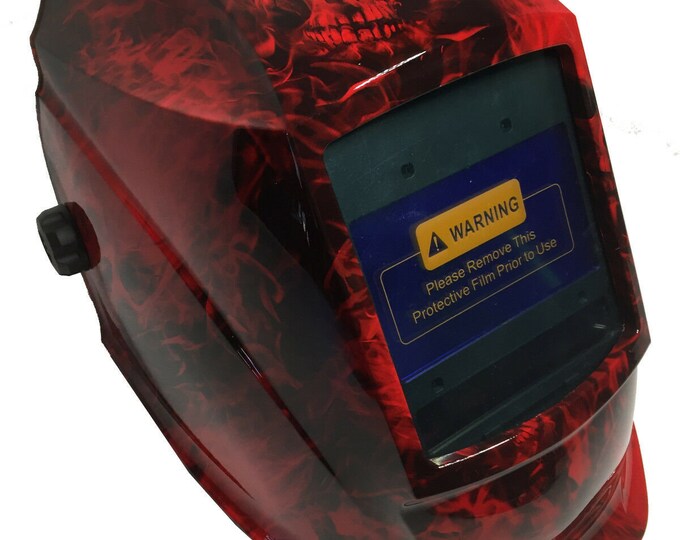 Custom Hydro Dipped Welding Helmet AUTO DARK WHAM30 Series Flaming Skulls Red Flaming Skulls