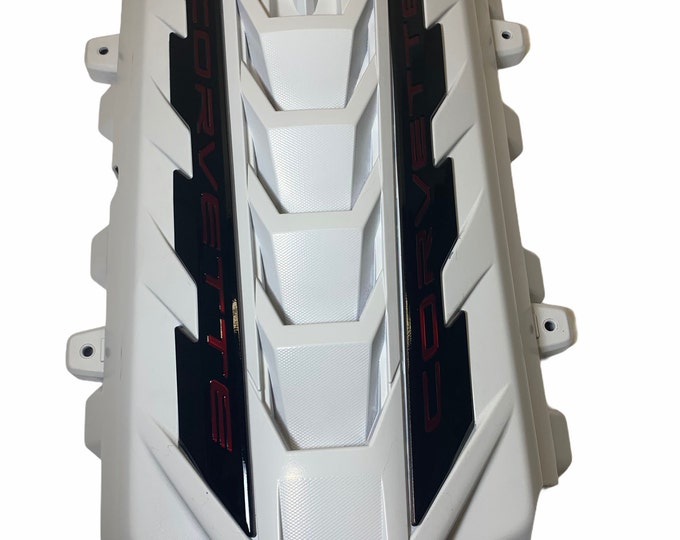 Custom Hydro Dipped 2020+ Corvette Engine Cover  White  w/corvette Red