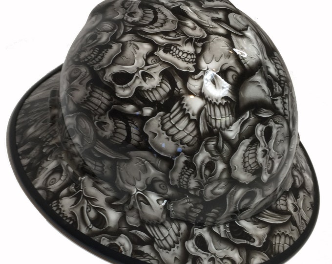 Hard Hat MSA V-Gard Full Brim Custom White Insanity Skulls W/Black EdgeGard