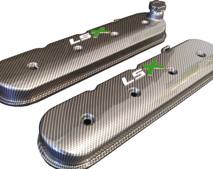 Custom Hydro Dipped LS Valve Covers 241-405 Carbon Fiber With White LS and Green X