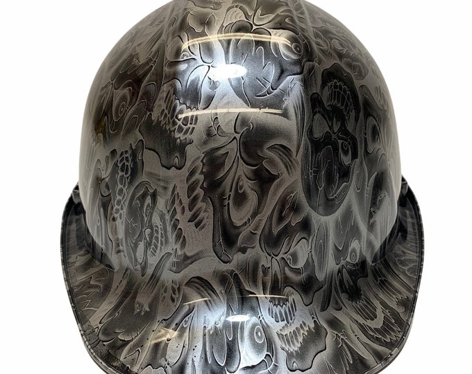 Custom Hard Hat Hydro Dipped Silver Metallic Negative Insanity Skulls SL Series Cap Style