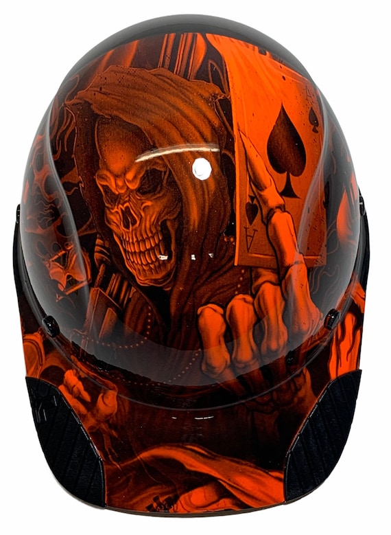 dip motorcycle helmet Custom Hydro Dipped Black and Orange Ace of Skulls Lift DAX Fifty 50 Carbon  Fiber HDC50C-19OC Cap Style Hardhat