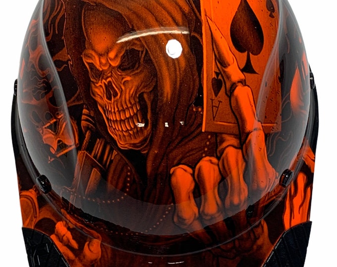 Custom Hydro Dipped Black and Orange Ace of Skulls Lift DAX Fifty 50 Carbon Fiber HDC50C-19OC Cap Style HardHat