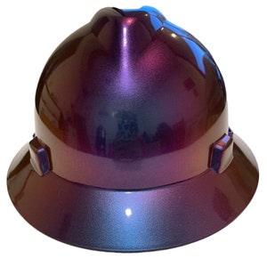 Casco protettivo personalizzato blu-viola camaleonte MSA V-Gard con visiera completa