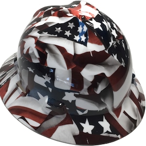 Niestandardowy kask z flagą USA, hydrofobowy, MSA V-Gard z pełnym rondem