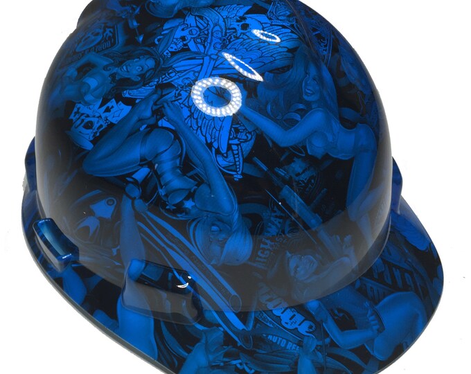 Custom Hard Hat Oriental Blue Naughty Boy MSA V-Gard Cap Style