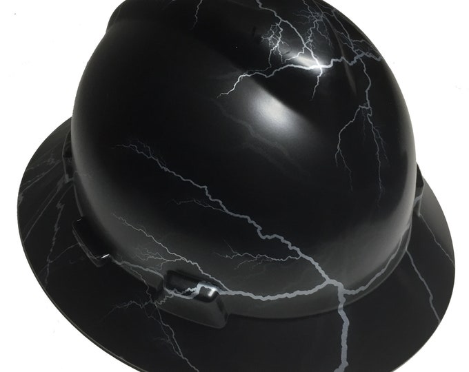 Custom Hard Hat MSA V-Gard Full Brim Custom Silver Lightning