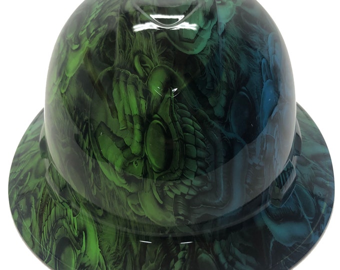 Custom Hard Hat Two Toned Blue & Green Boss Skulls Full Brim Ridgeline