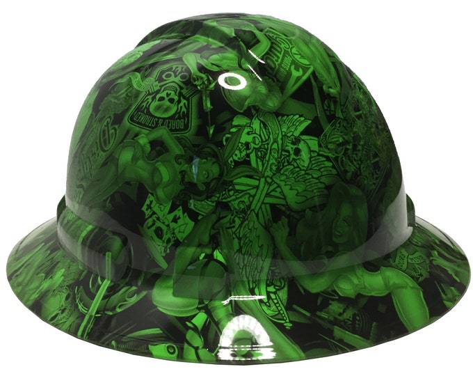 Custom Hard Hat Alien Green Naughty Boy Full Brim Ridgeline
