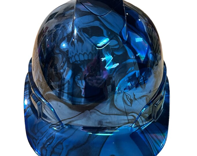 Hard Hat Ridgeline Cap Style Custom Chrome Kandy Blue Ace of Skulls