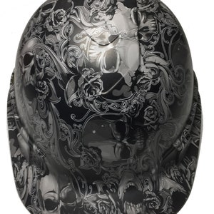 Custom Hard Hat Light Gray Filigree Skulls Ridgeline Cap Style