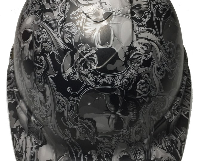 Custom Hard Hat Light Gray Filigree Skulls Ridgeline Cap Style