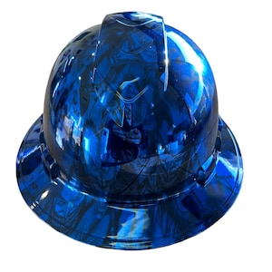 Custom Hydro Dipped Kandy Blue Chrome Joker Ridgeline Full Brim Vented Hard Hat