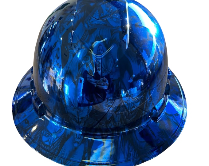 Custom Hydro Dipped Kandy Blue Chrome Joker Ridgeline Full Brim Vented Hard Hat