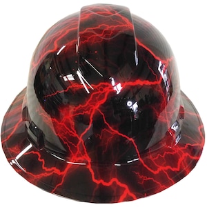 Casco de seguridad Ridgeline con ala completa, personalizado, rojo Lightning, sumergido en agua