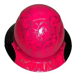 Custom Hydro Dipped Black and Hot Pink Lilies Lift DAX Fifty 50 Carbon Fiber HDF50C-19OC  Full Brim HardHat
