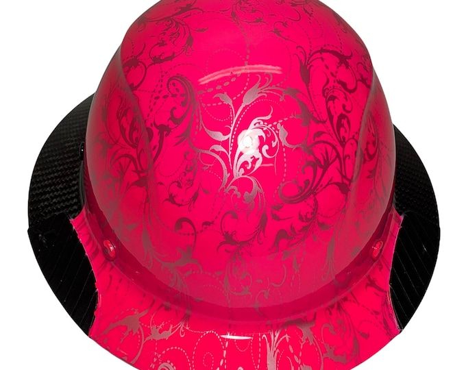 Custom Hydro Dipped Black and Hot Pink Lilies Lift DAX Fifty 50 Carbon Fiber HDF50C-19OC  Full Brim HardHat