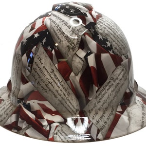 Hydro Dipped Hard Hat Ridgeline Full Brim Custom Amendments American Flags High Gloss