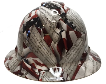 Hydro Dipped Hard Hat Ridgeline Full Brim Custom Amendments American Flags High Gloss