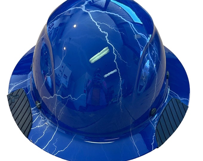 LIFT Fiber Resin Full Brim Hard hat Custom Hydro Dip Blue Silver Lightning