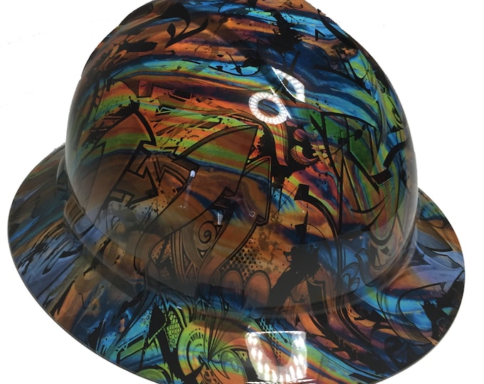 Custom Hard Hat Oil Slick Graffiti Full Brim Ridgeline
