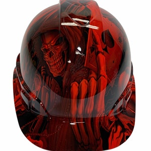 Custom Hydro Dipped Hard Hat Ridgeline Cap Style Red Ace Of Skulls