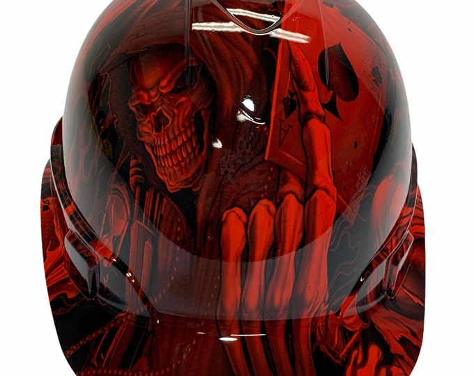 Custom Hydro Dipped Hard Hat Ridgeline Cap Style Red Ace Of Skulls