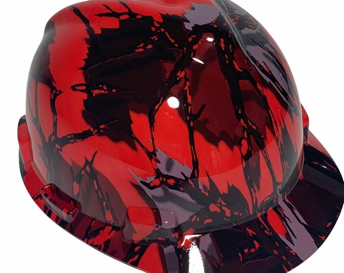 Hard Hat MSA V-Gard Cap Style Custom Red Predator Camo Hydro Dipped