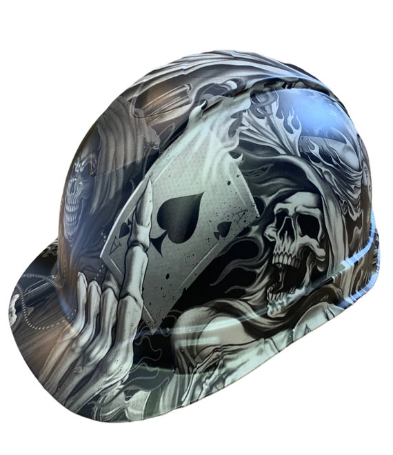 Custom Hydro Dipped Hard Hat Ridgeline Cap Style White Ace of Skulls Vented  -  Canada