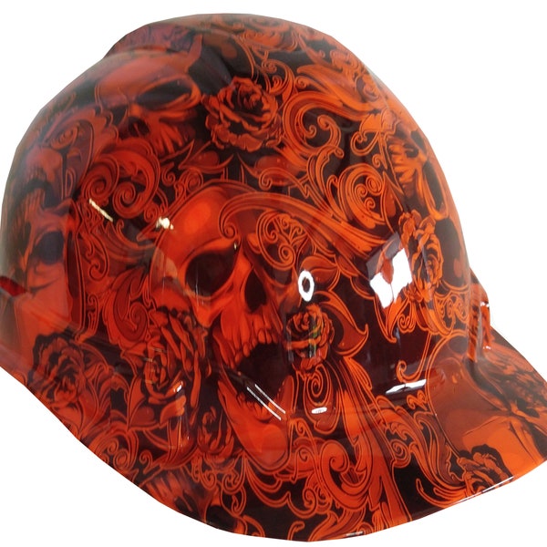 Hard Hat Ridgeline Cap Style Custom Hi Vis Orange Filigree Crânes