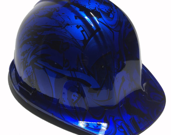 Custom Hard Hat Kandy Blue Translucent Graffiti SL Series Cap Style