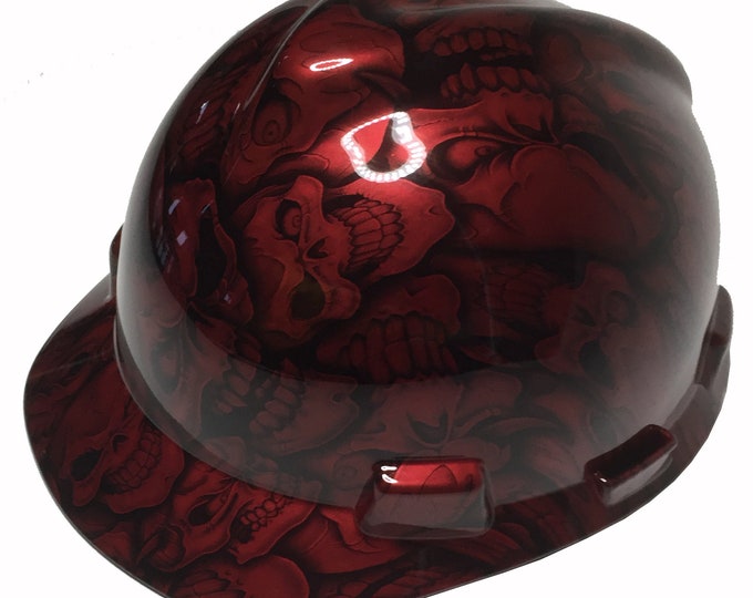 Custom Hard Hat Barcelona Red Insanity Skulls MSA V-Gard Cap Style