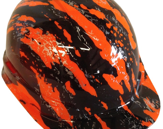 Hard Hat Ridgeline Cap Style Custom Hydro Dipped Hi Vis Orange Marble Splash