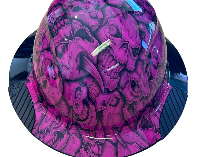 Custom Hydro Dip Fifty 50 Pink and Black Insanity Skulls Lift Fiber Resin Full Brim Hardhat
