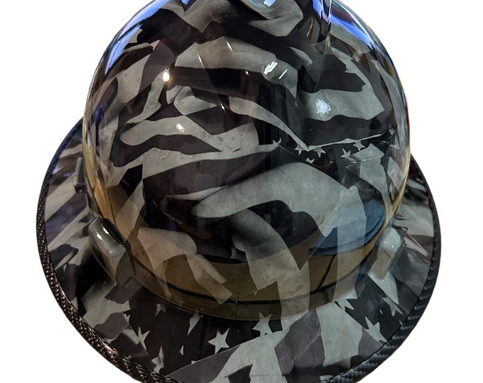 Custom Midnight American Flag Hard Hat MSA V-Gard Full Brim with edgegard