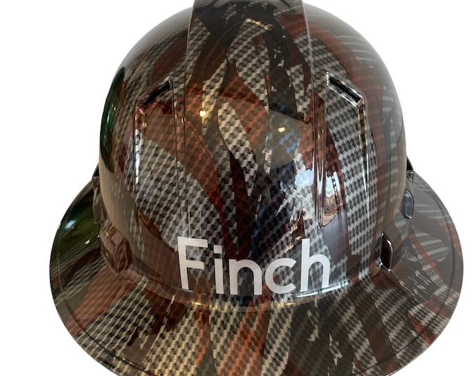 Custom HydroDipped  CarbonFiberAmericanFlags Ridgeline FullBrim Vented Hard Hat with name up to 6 letters