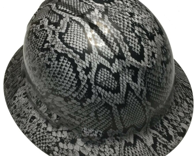 Custom Hydro Dipped Hard Hat Light Gray SnakeSkin Full Brim Ridgeline