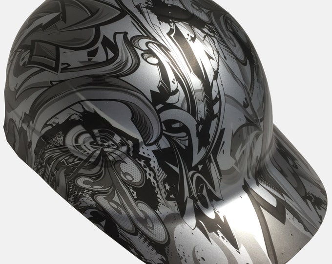 Custom Hydro Dipped Metallic Silver Graffiti Bump Cap