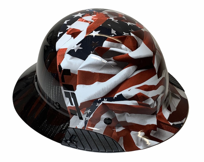 Custom Hydro Dipped Black and White American Flags Lift DAX Fifty 50 Carbon Fiber HDF50C-19WC Full Brim HardHat