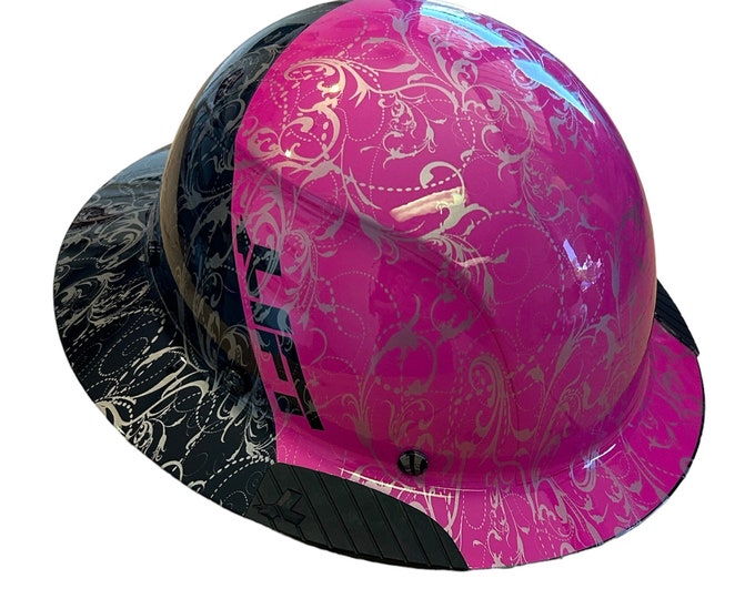 Custom Hydro Dipped Black and Pink Lilies Lift DAX Fifty 50 Carbon Fiber HDF50C-19WC  Full Brim HardHat