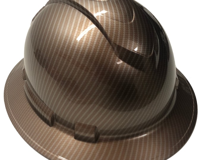 Custom Hydro Dipped Copper Metallic True Weave Carbon Fiber Hard Hat Ridgeline Full Brim