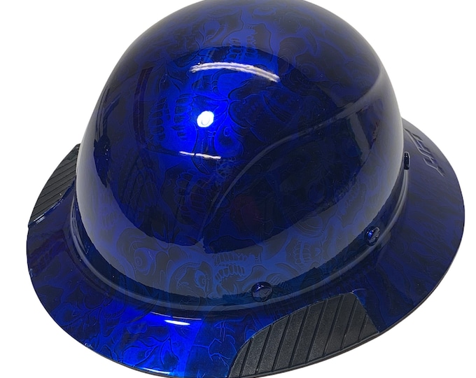 Custom Negative Insanity Skulls Kandy Blue Lift DAX Carbon Fiber HDC-15KG Full Brim Hard Hat