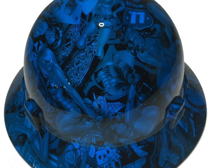 Hydro Dipped MSA V-Gard Full Brim Custom Oriental Blue Naughty Boy