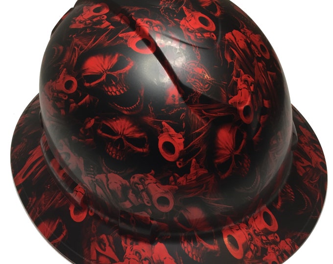 Hard Hat Ridgeline Full Brim Custom Red Gangster Skulls