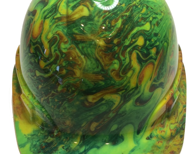 Hydro Dipped Hard Hat Ridgeline Cap Style Custom Hi Vis Green Slicked out.