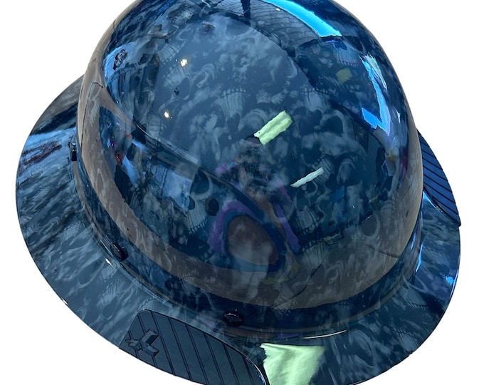 Custom Hydro Dip Gray Skulls Lift Fiber Resin Full Brim Hardhat