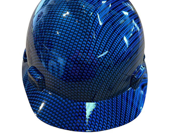 Custom hydro Dipped Hard Hat Blue Kandy Square Carbon Fiber MSA V-Gard Cap Style