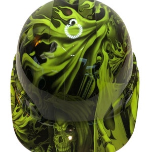 Custom Hydro Dipped Hard Hat Ridgeline Cap Style Hi Vis Green Ace Of Skulls